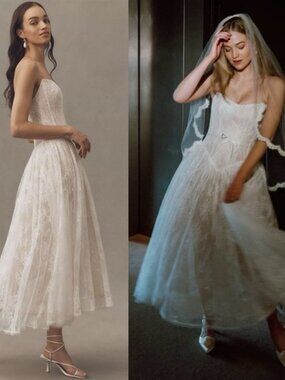 NWT Anthropologie By Watters Serge Strapless Basque Waist Lace Midi Dress BHLDN